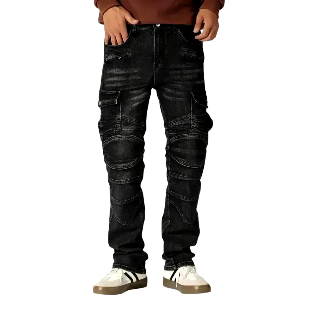 Biker Style Moto Jeans for Men - Black