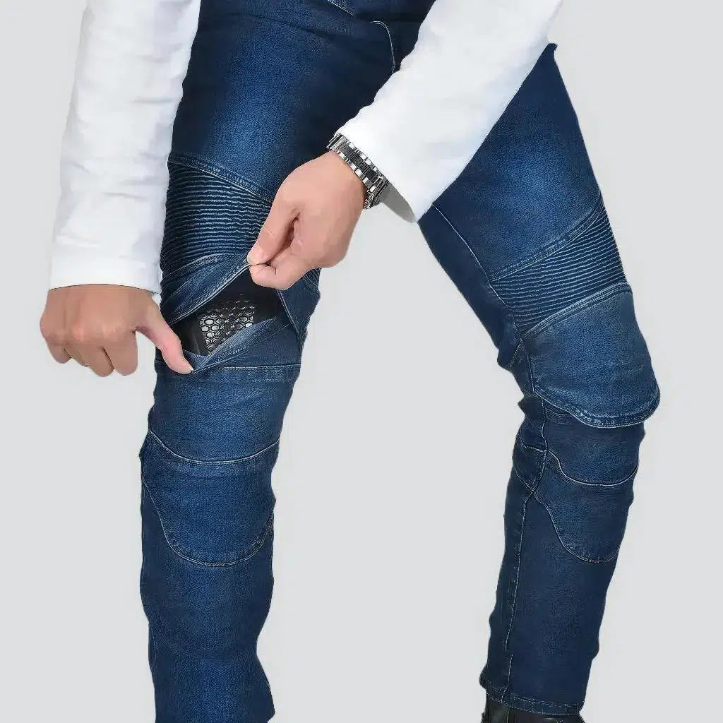 Mid-waist stonewashed riding jeans
 for men