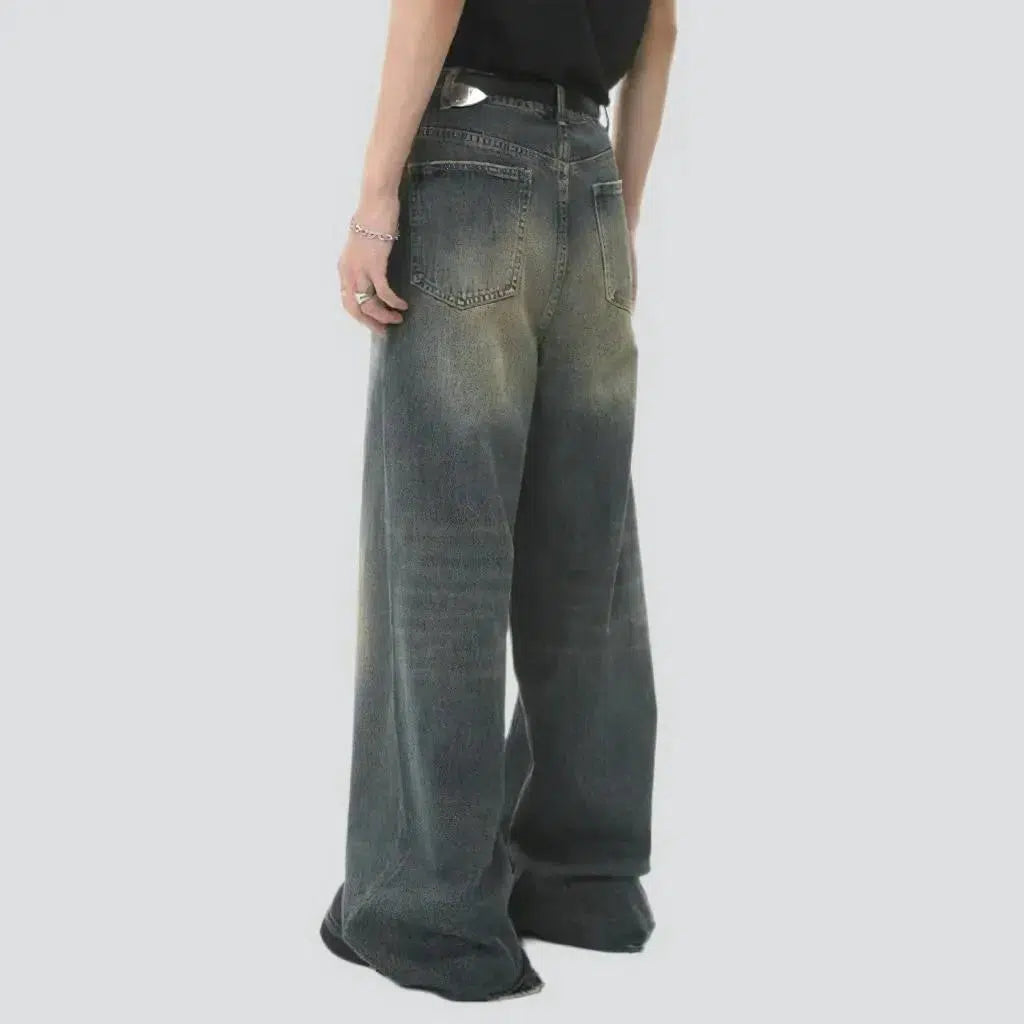 Floor-length men's sanded jeans