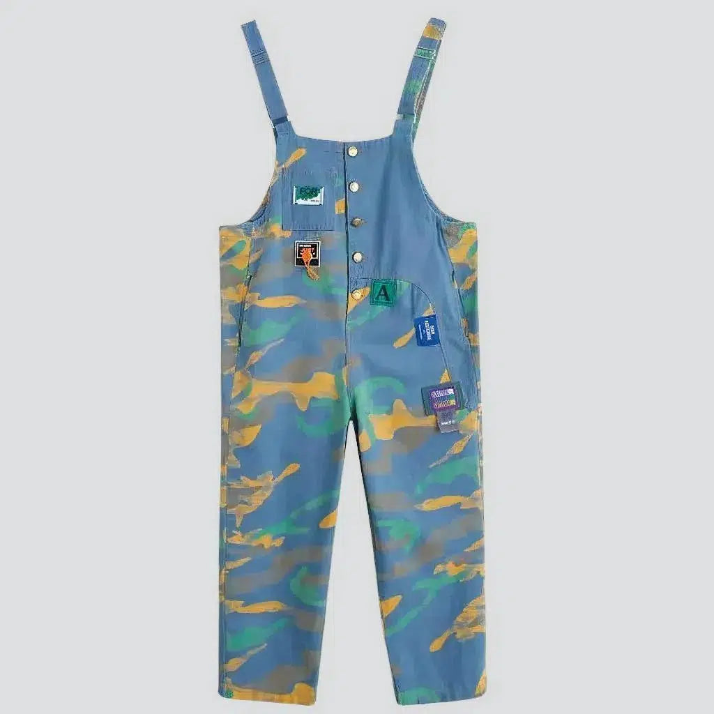 Light-wash painted jean jumpsuit
 for women