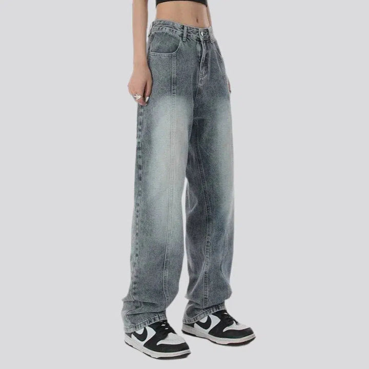straight, sanded, front seams, grey, vintage, high-waist, zipper-button, women's jeans | Jeans4you.shop