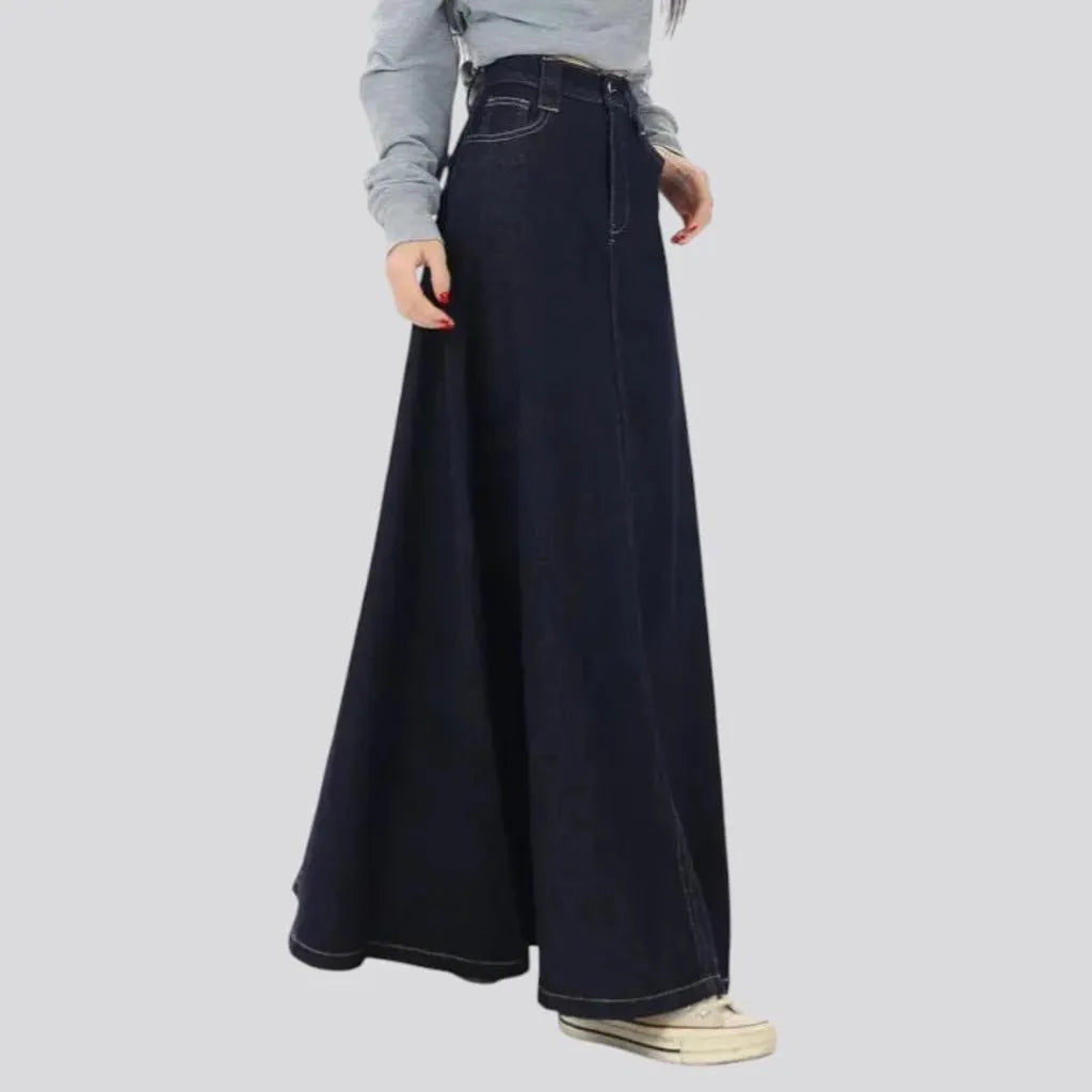 High-waist dark casual jeans skirt