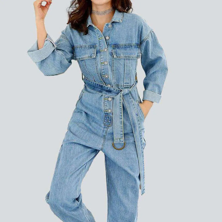 Ladies light wash denim jumpsuit