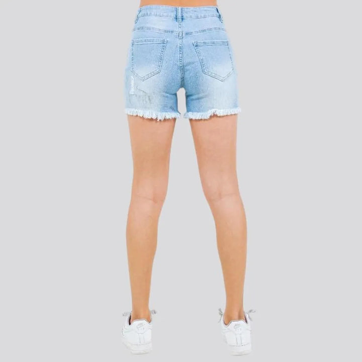 High-waist distressed denim shorts for ladies