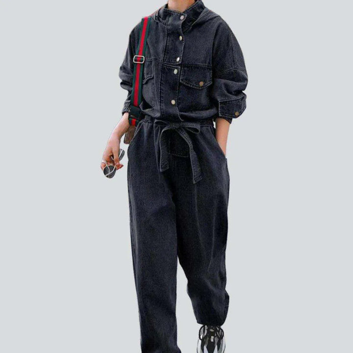 Stonewashed women's denim jumpsuit