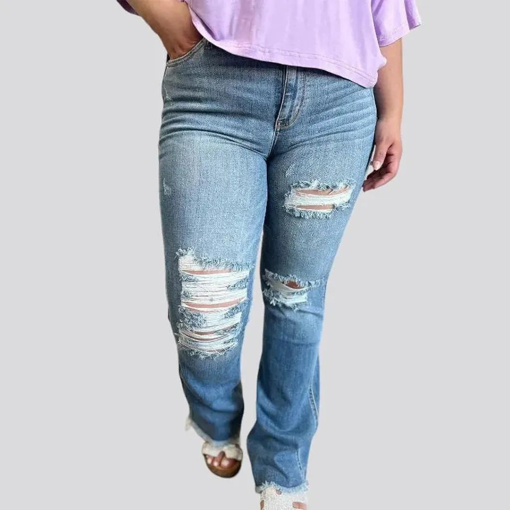 High-waist distressed jeans for women