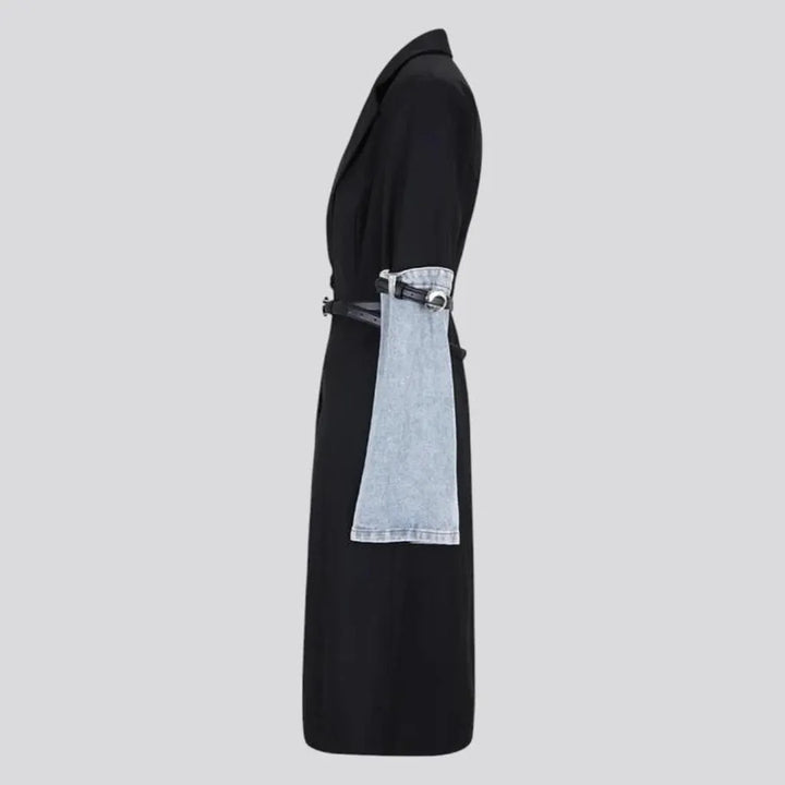 Long stylish mixed pattern women's jean coat