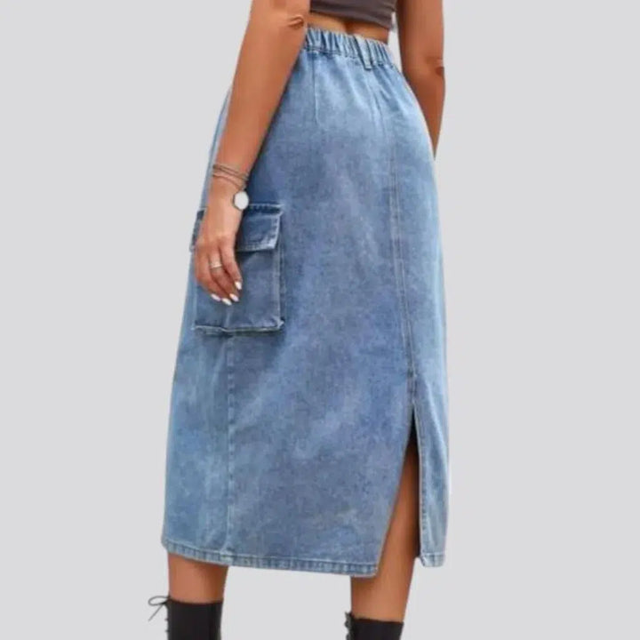 Long back-slit jean skirt
 for ladies