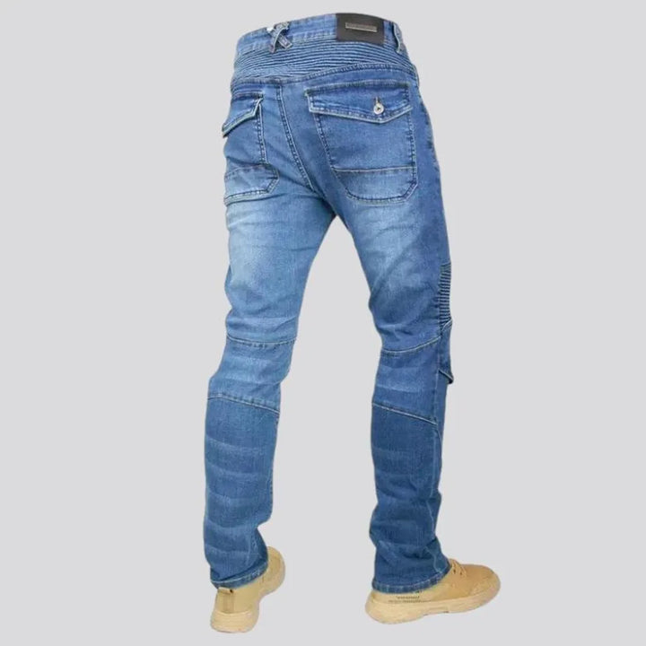 Stonewashed back men's riding jeans