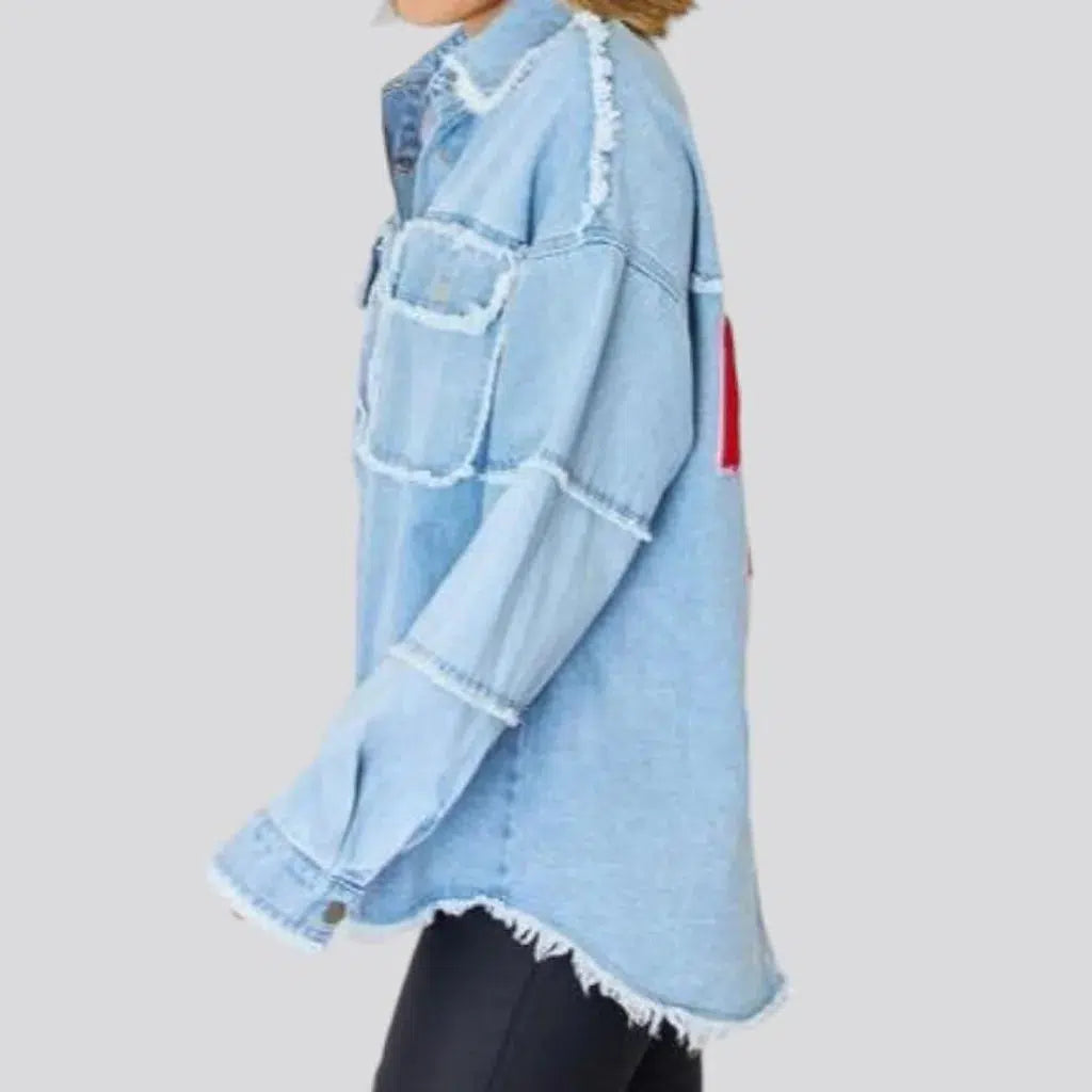 Raw-hem oversized denim jacket