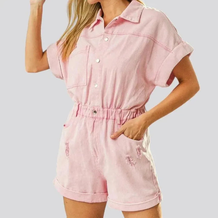 Distressed jeans romper for ladies