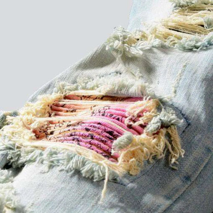 Pink patchwork distressed men's jeans