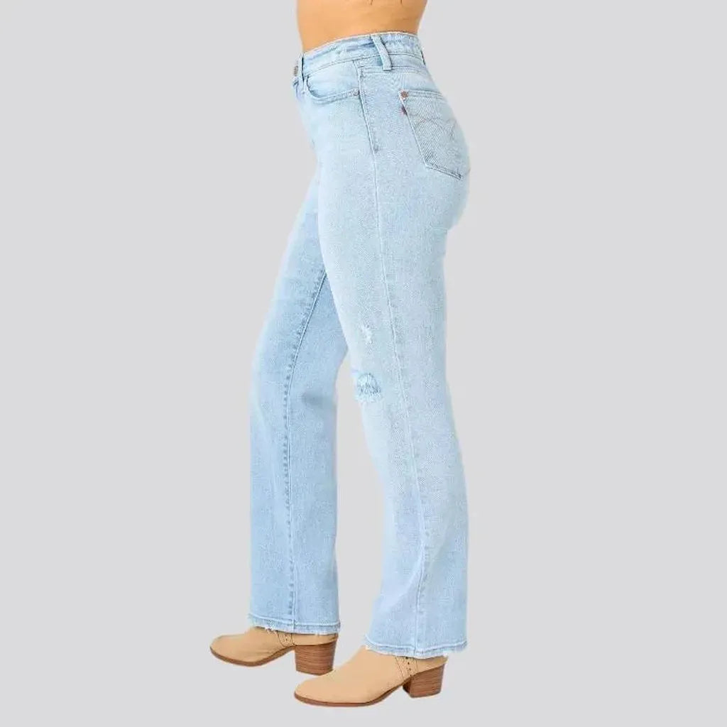 Straight distressed jeans
 for ladies