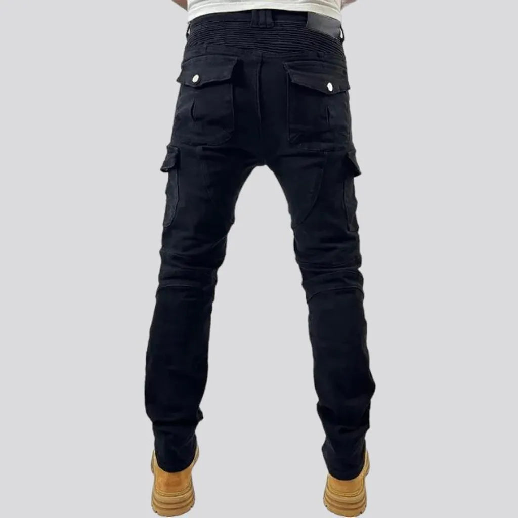 High-waist men's motorcycle jeans