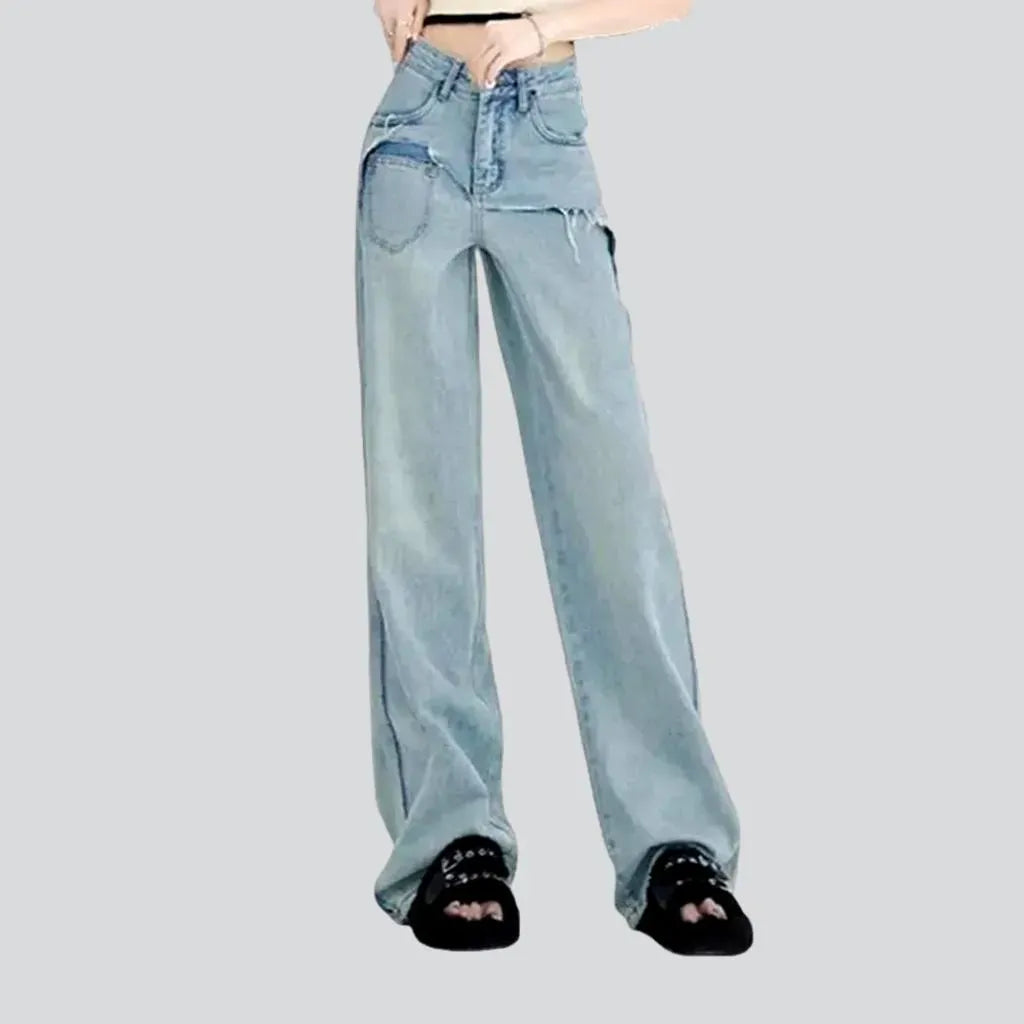 Retro layered wide fit jeans for women