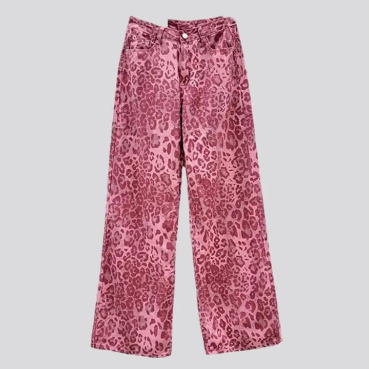 Leopard-print painted jean pants for ladies