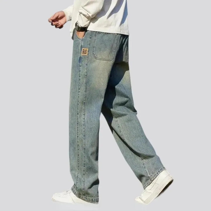 Retro men's rock-washed jeans