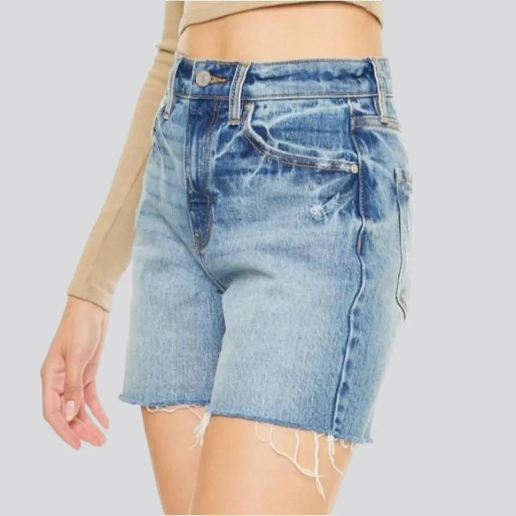 Raw-hem high-waist denim shorts for ladies