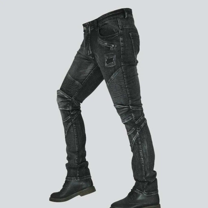 Grey casual men's biker jeans