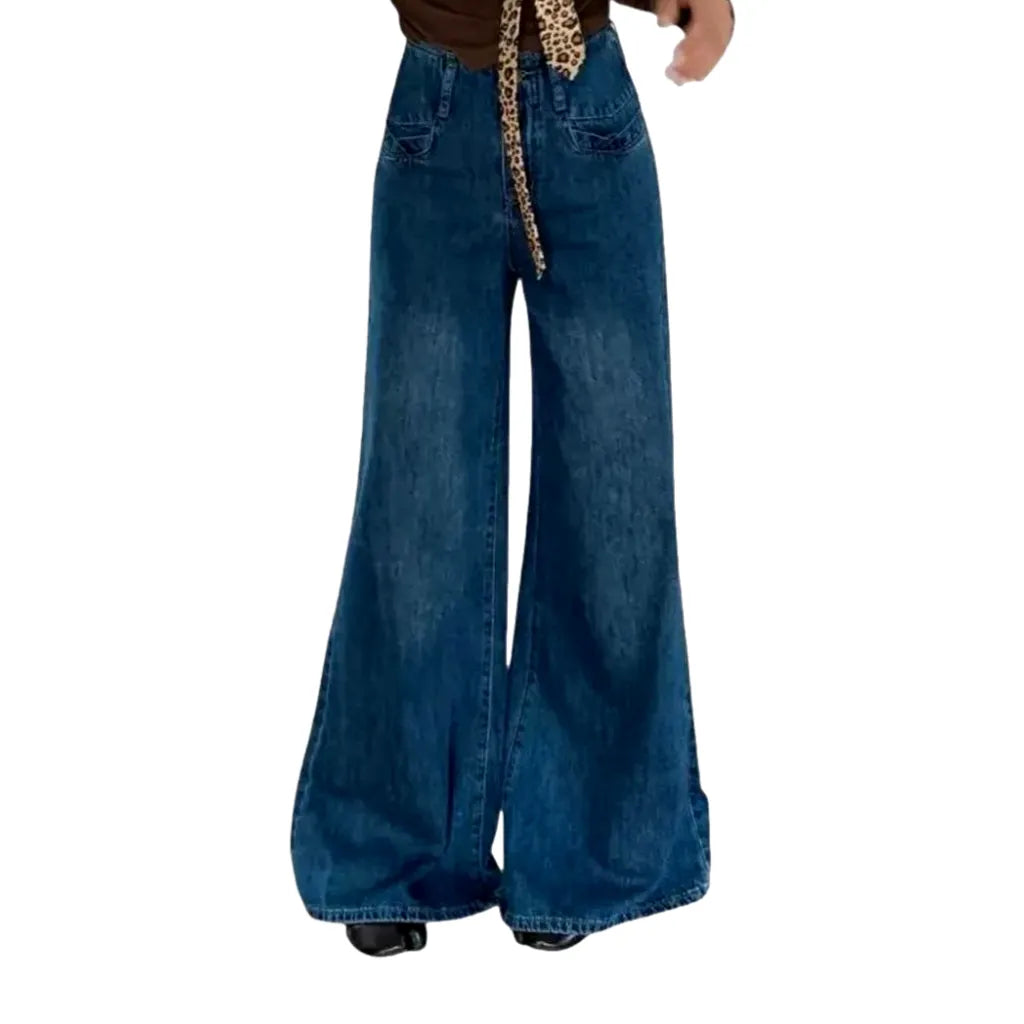 High Waist Bell-shaped Stylish Women's Jeans - Blue