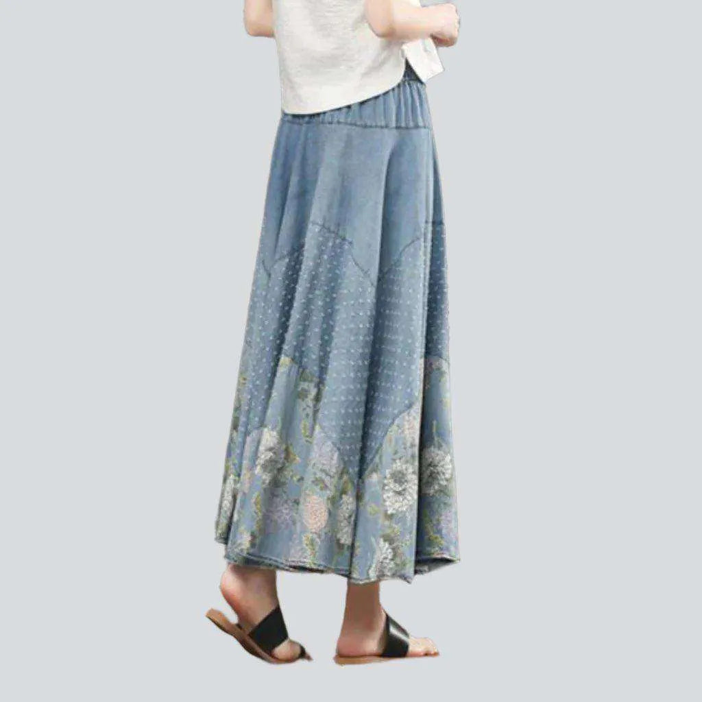 Bohemian flowery denim skirt