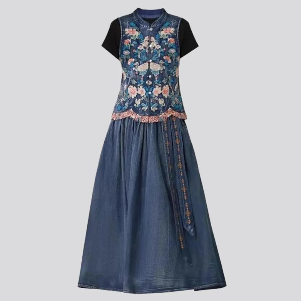 Boho dark-wash denim dress