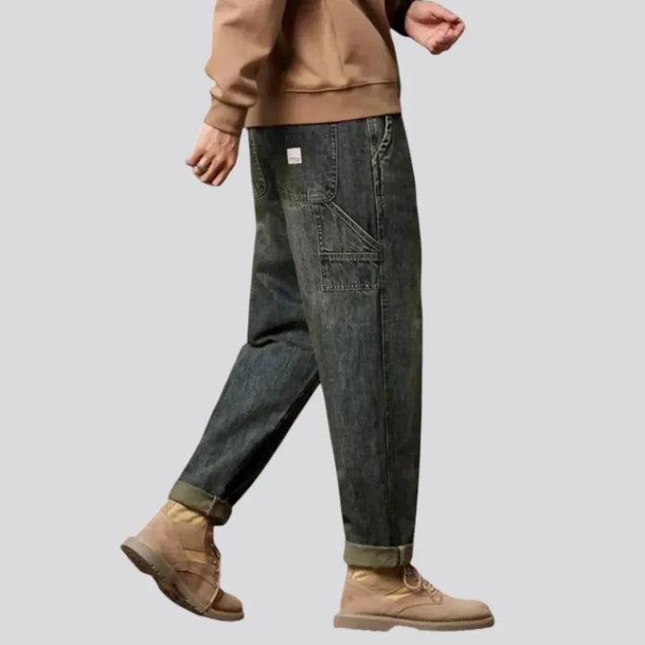 Mid-waist loose-fit faded wash men's jeans