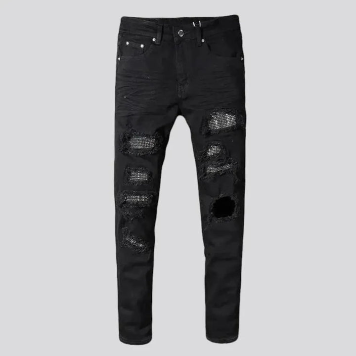 Crystal-patch men's y2k jeans