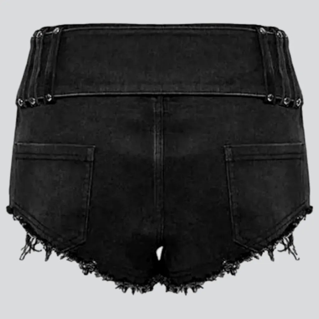 Mid-waist black jeans shorts
 for ladies