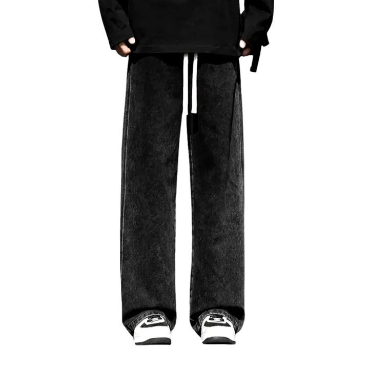 Medium Rise Trendy Baggy Jeans Joggers for Men - Black