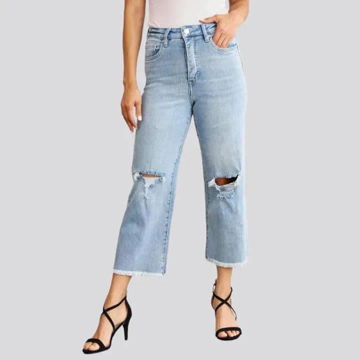 Wide-leg cutoff-bottoms jeans for women