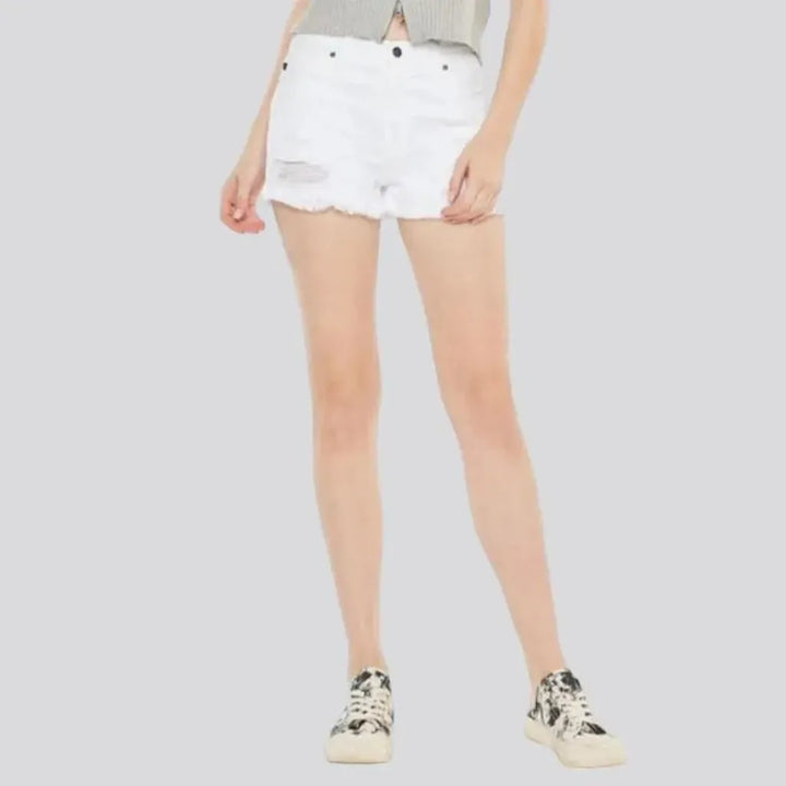 White distressed jeans shorts for women