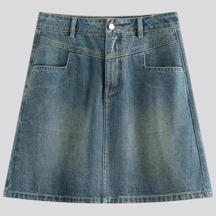 Micro length stylish stonewashed denim skirt