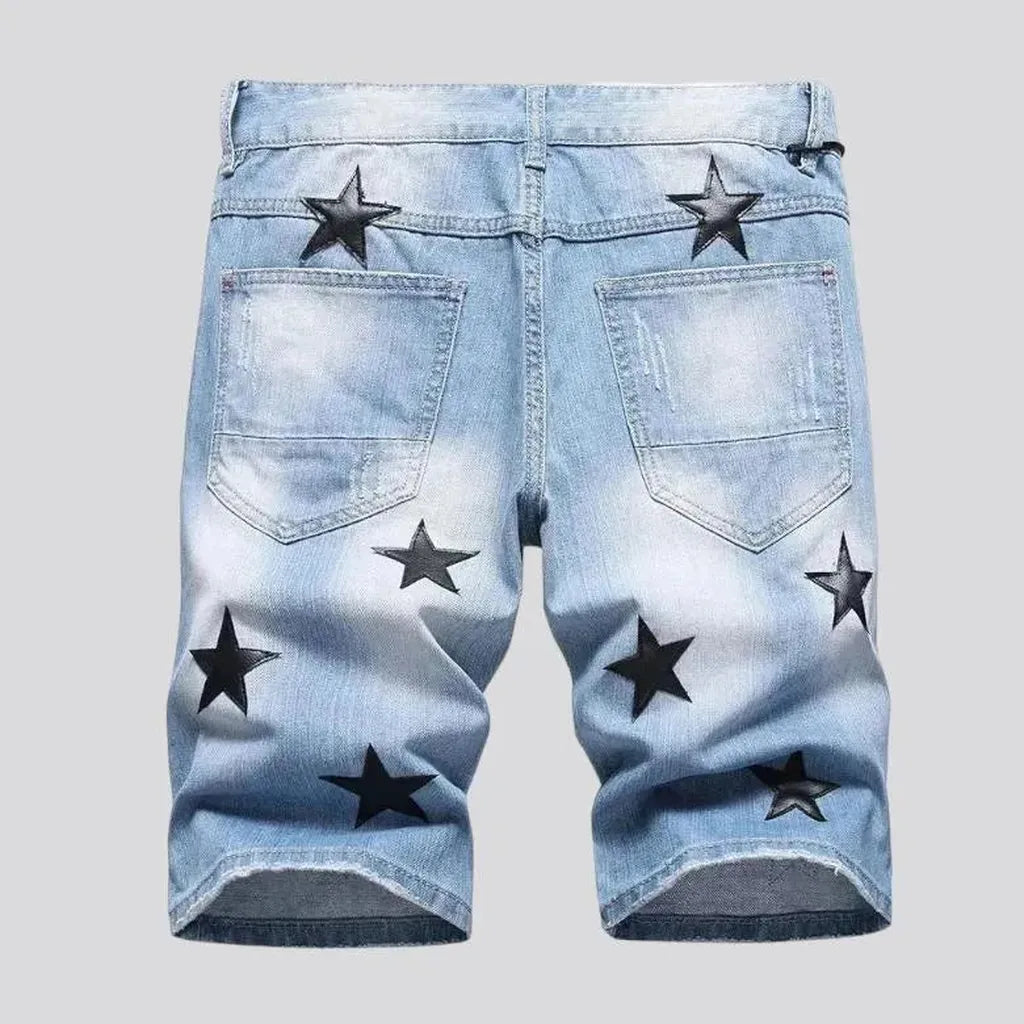 Embroidered sanded jeans shorts for men