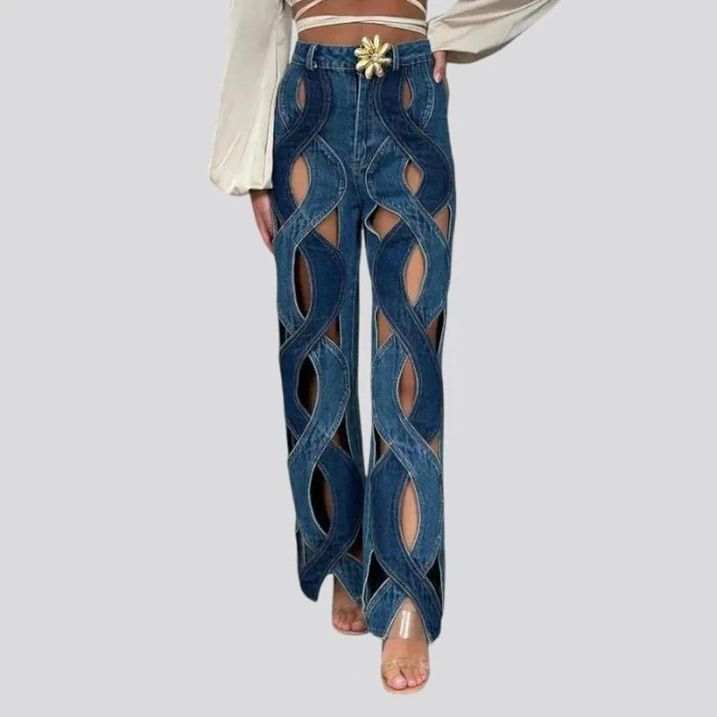 Cutout high-rise fashion jeans for ladies