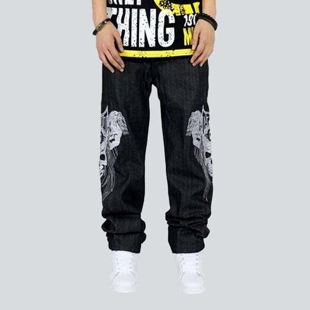 Hip-hop skull embroidery jeans