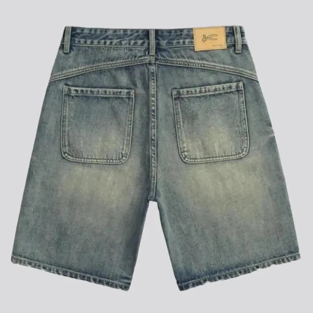 Whiskered distressed jeans shorts for men