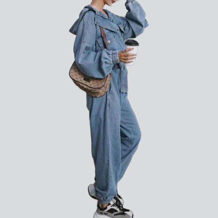 Stonewashed women's denim jumpsuit