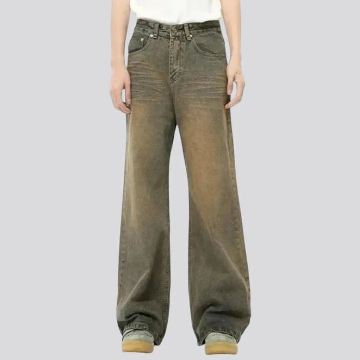 Retro faded wide fit jeans for men