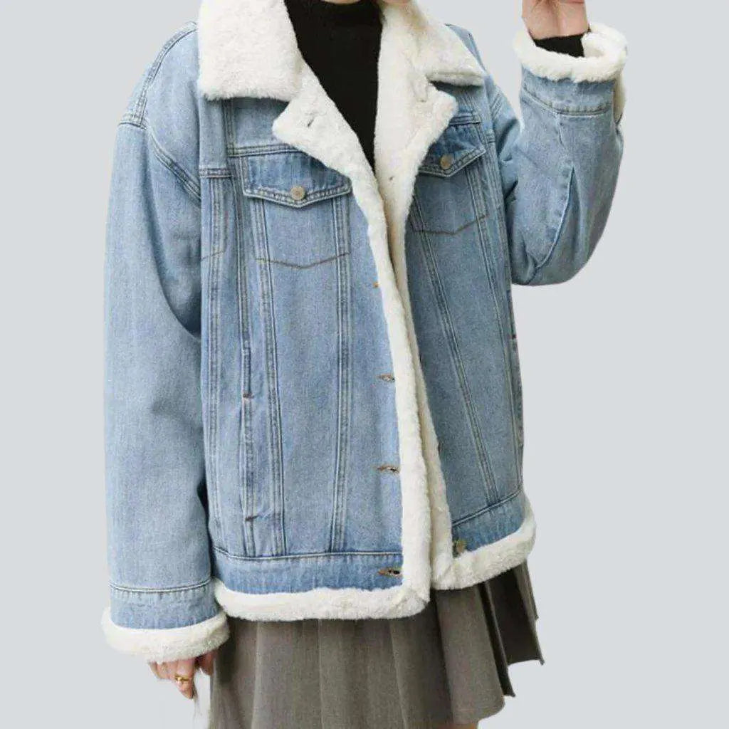 Lamb fleece women's denim jacket