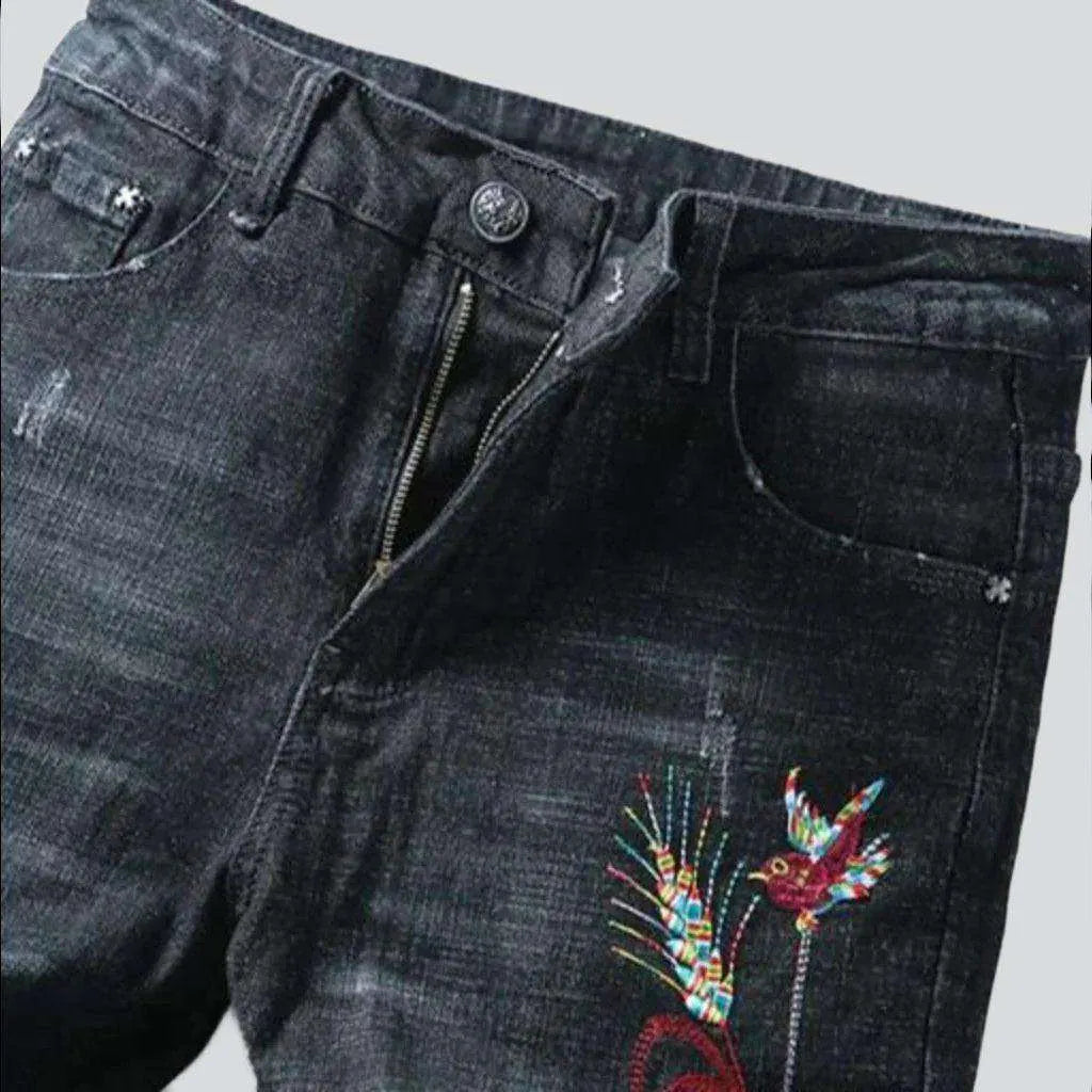 Red embroidery skinny men's jeans