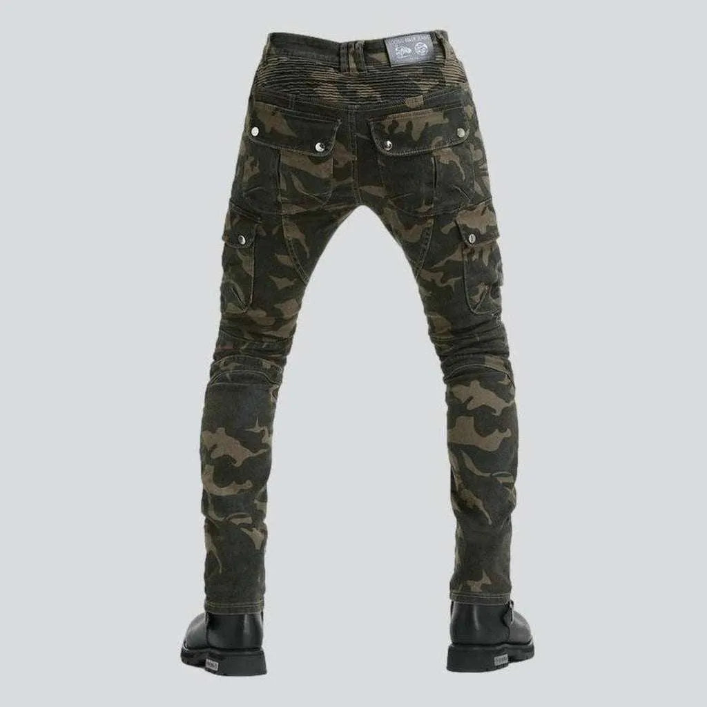 Military color men's biker jeans