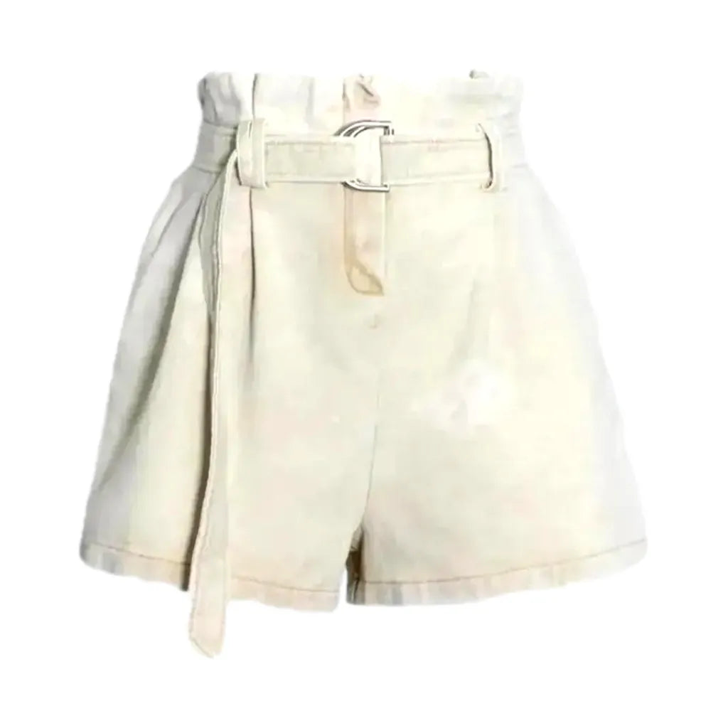 Fashion Faded Wash Wide Fit Women's Jean Shorts - Sand