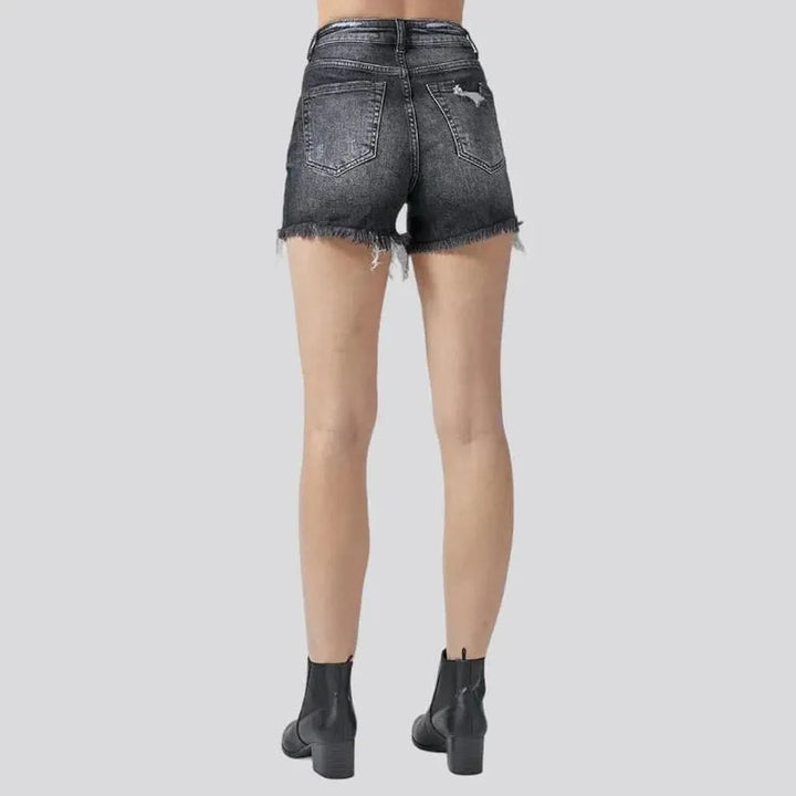 Distressed frayed-hem denim shorts