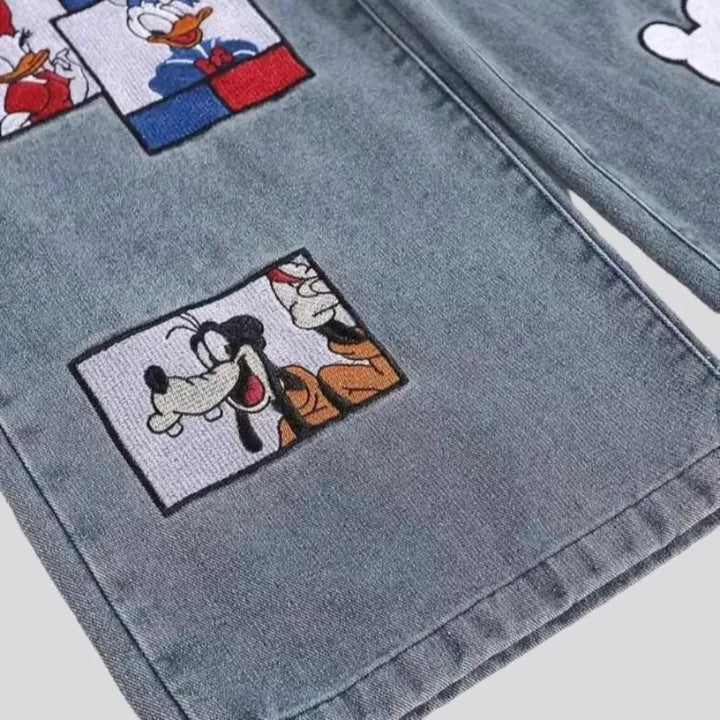 Street cartoon-embroidery jeans for women