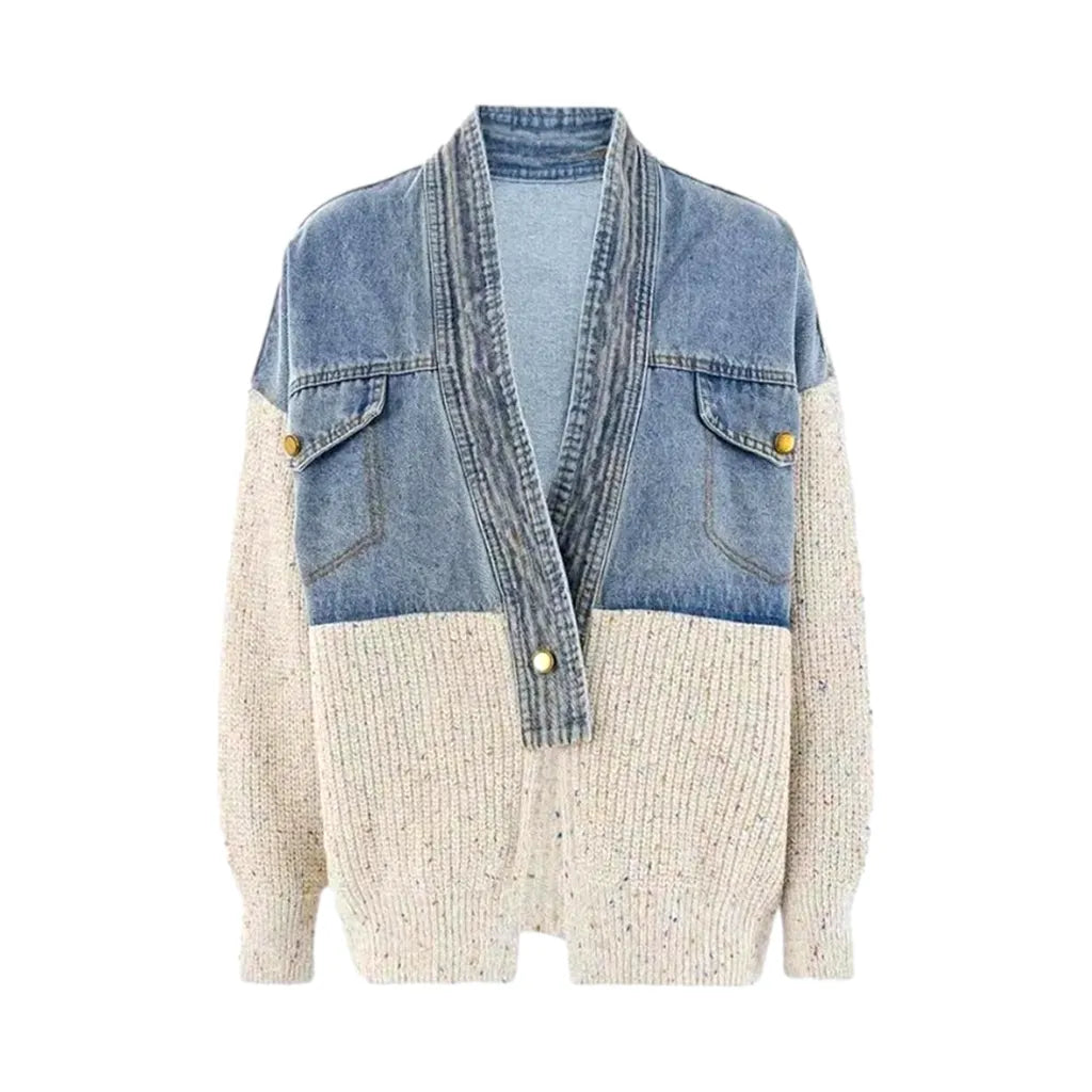 Fashionable Light Oversized Women's Jean Cardigan - White