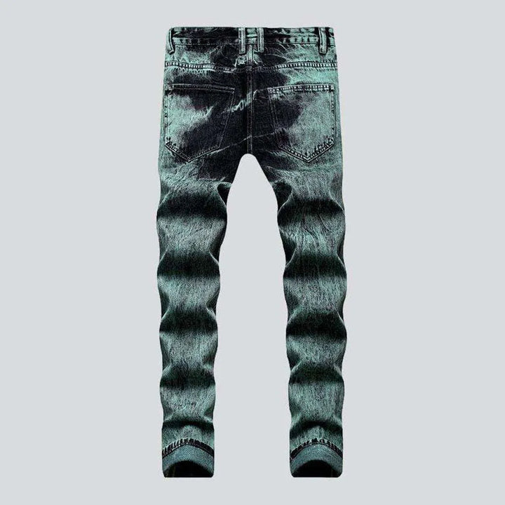 Green over-dyed jeans for men