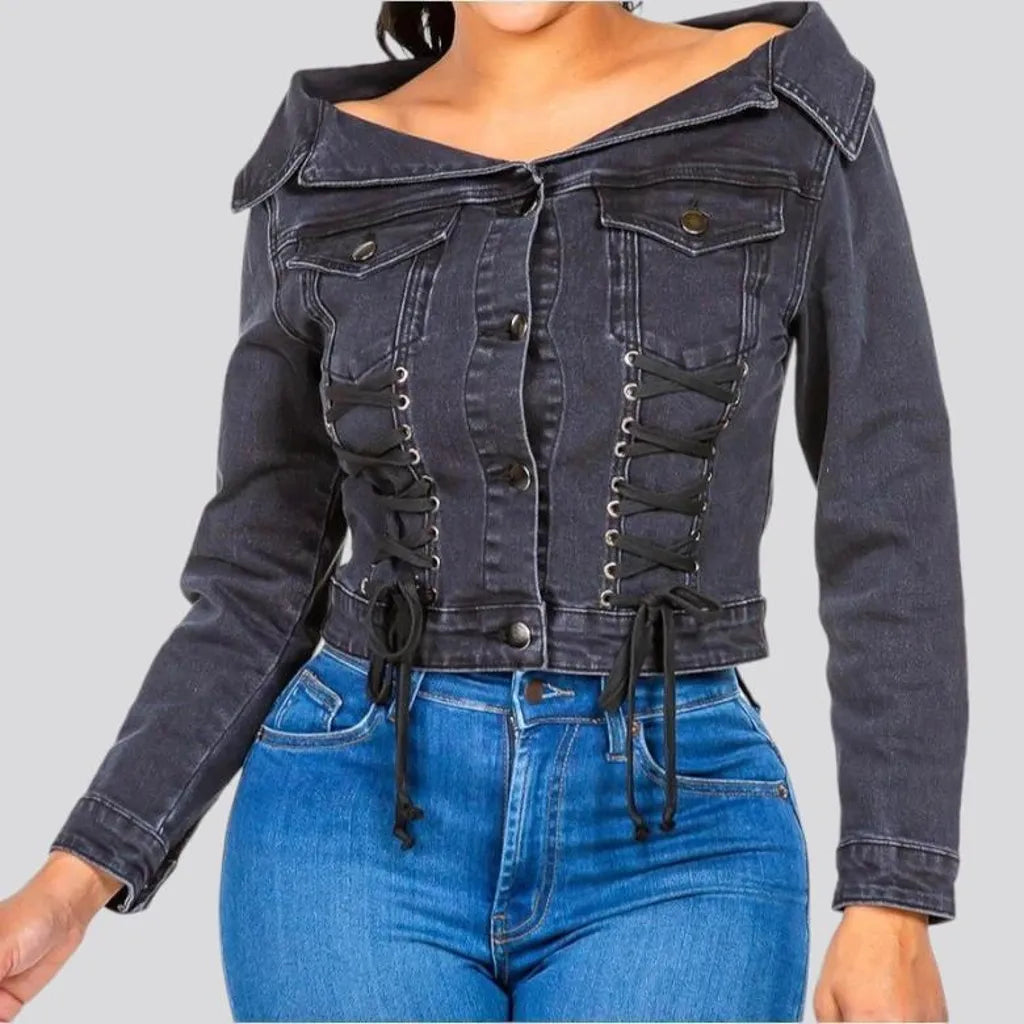 Trendy medium length women's denim jacket