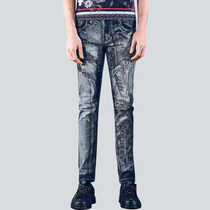 Vintage painting print men's jeans