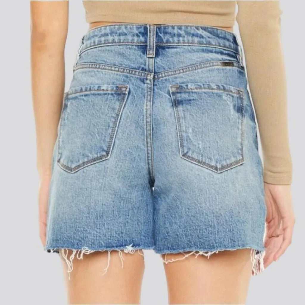 Raw-hem high-waist denim shorts for ladies